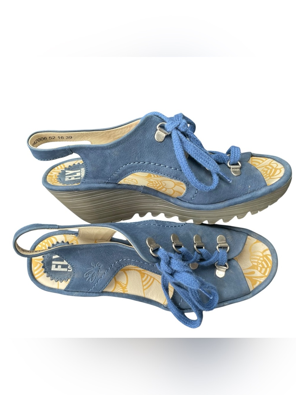 Fly London Ylva blue lace-up wedge slingback sandals in size 39 - Picture 2 of 11